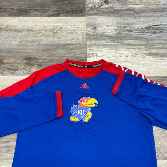 Adidas Kansas University Jayhawks Blue Red Mens L Center Logo Long Sleeve Shirt - Picture 3 of 8